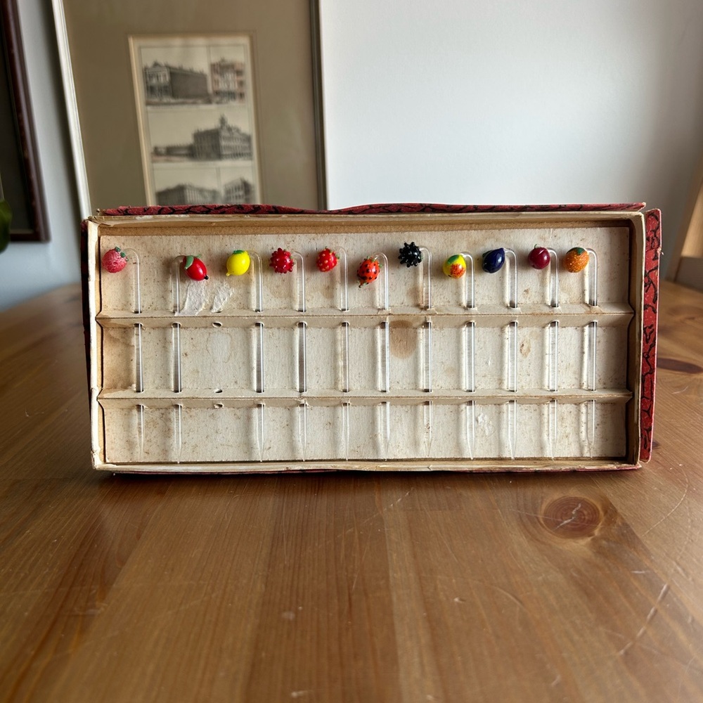 Vintage Glass Fruit Cocktail Skewers- ONE MISSING
